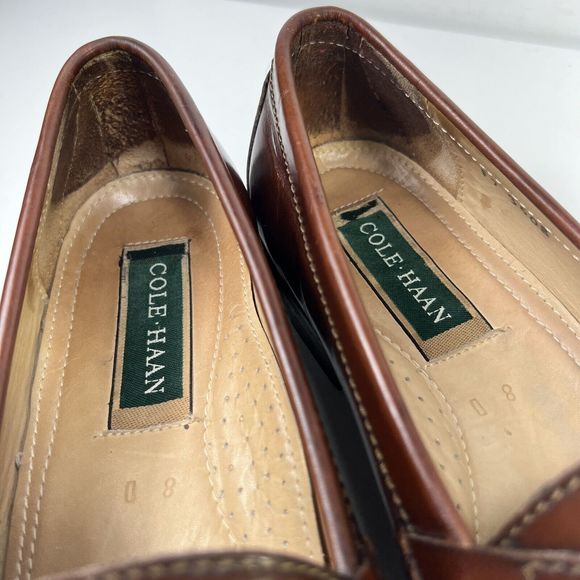 Cole Haan Mens Mahogany Brown Leather Slip-On Pinch Tassel Loafer Size 8 D - Picture 8 of 10